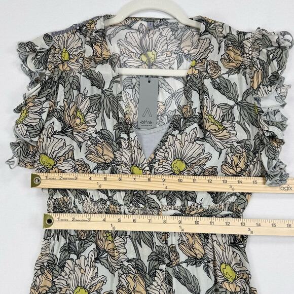 Anthropologie Blank London Dress Womens XS Gray Floral Flounce Maxi Wrap - Picture 13 of 14